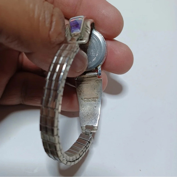 Timex indiglo Vintage Navajo R. Francisco Sterling Silver Stone Inlay Watch Band - Picture 5 of 8